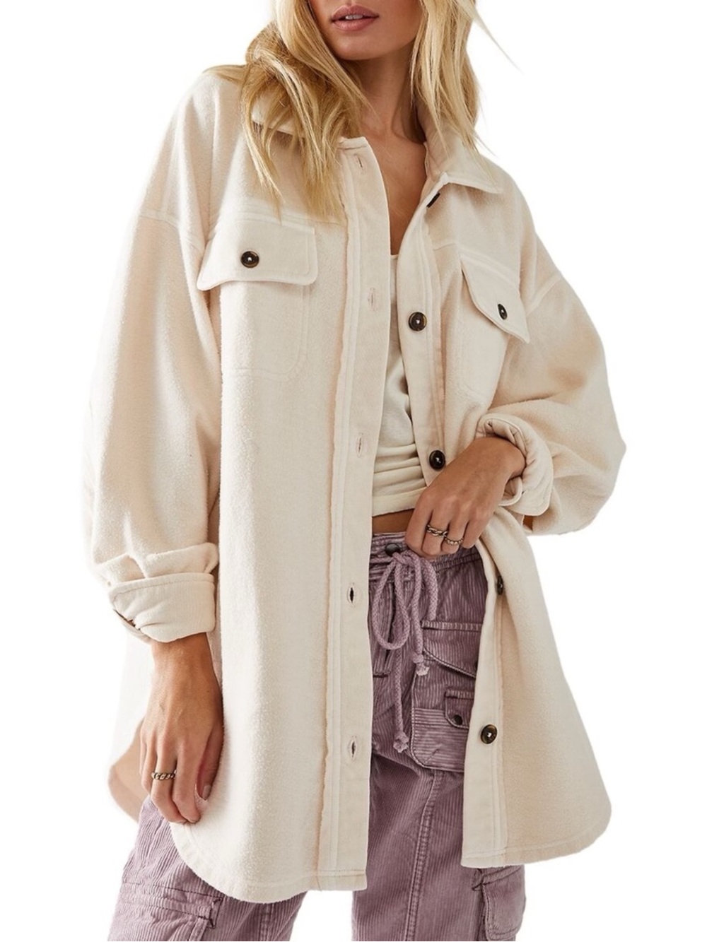 Free people ruby jacket shacket in color champagne dreams size small